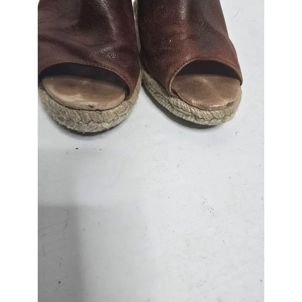 Anthropologie Gaimo Brown Leather Espadrille Wedge Sandals